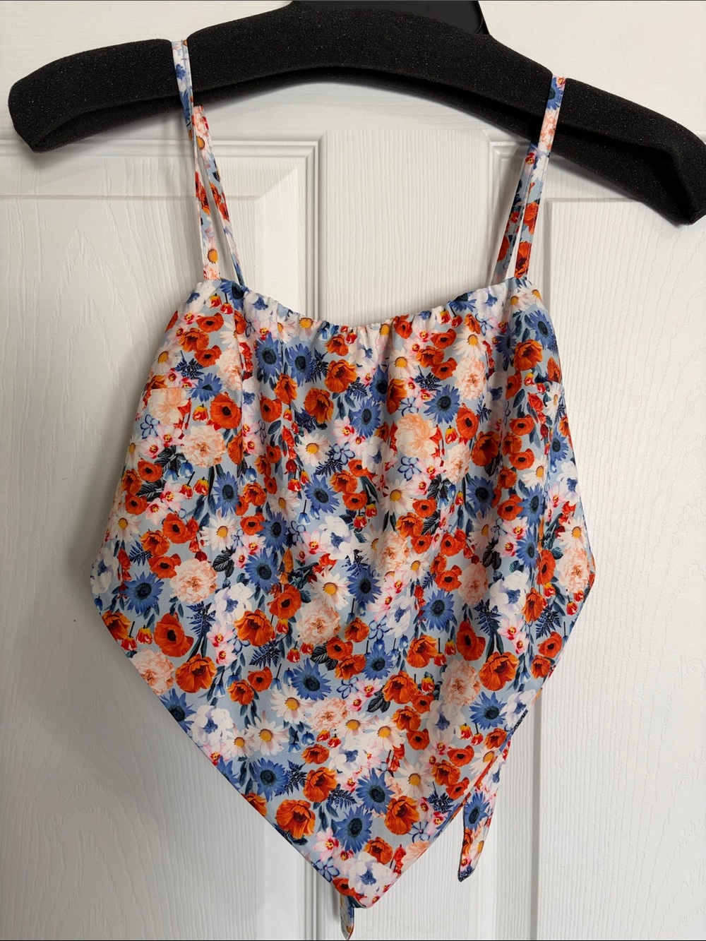 Nasty Gal White Floral Handkerchief Cami with Red & Blue Blooms
